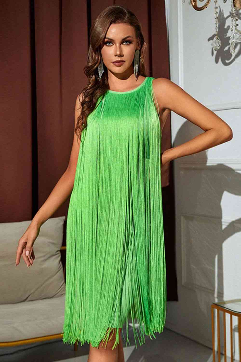 Sleeveless Round Neck Fringe Dress