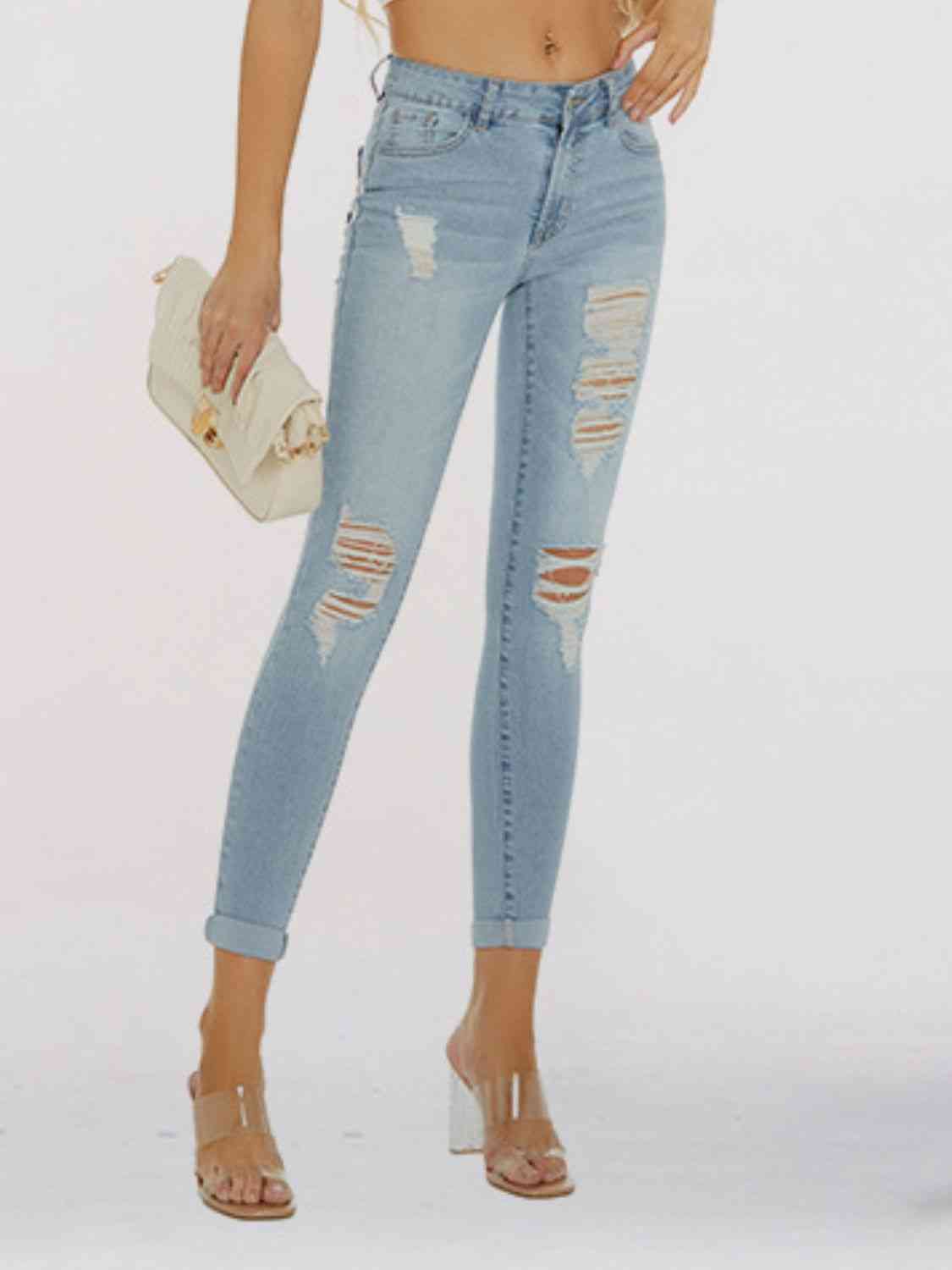 Distressed Skinny Cropped Jeans