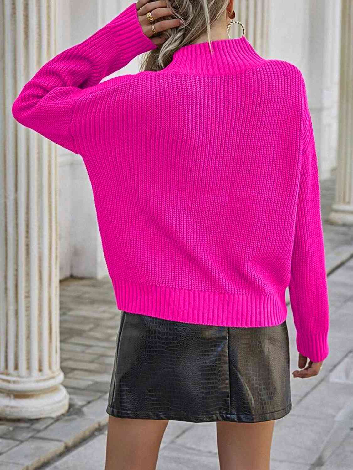 Mock Neck Dropped Shoulder Sweater