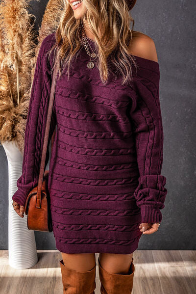 Cable-Knit Boat Neck Sweater Dress