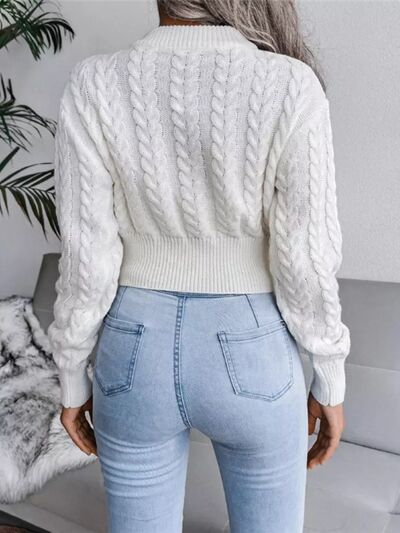 Cable-Knit Round Neck Cropped Sweater