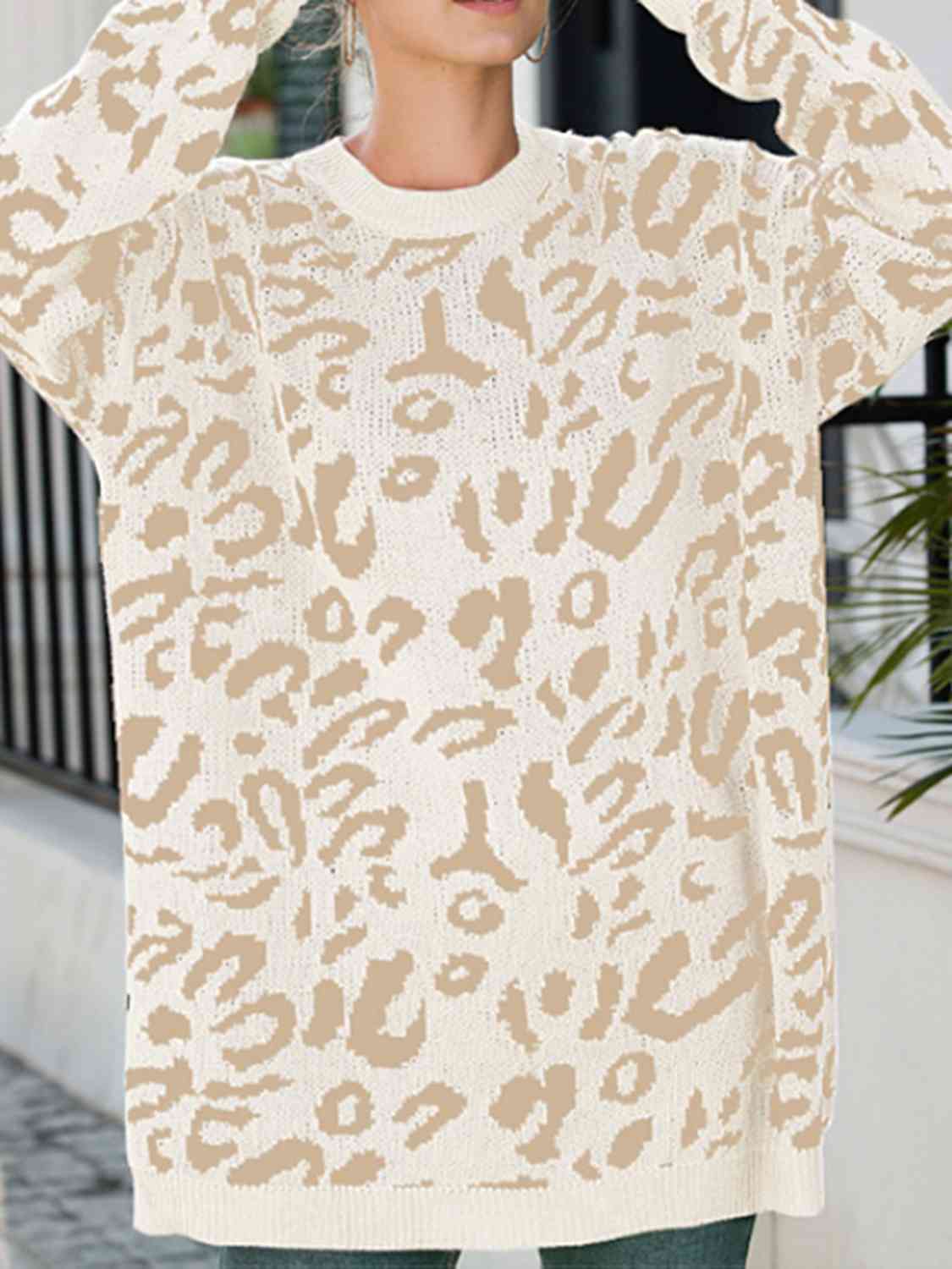 Leopard Round Neck Tunic Sweater