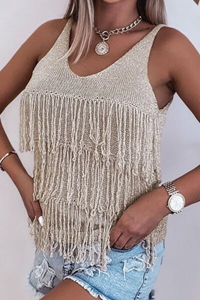 Fringe V-Neck Knit Tank