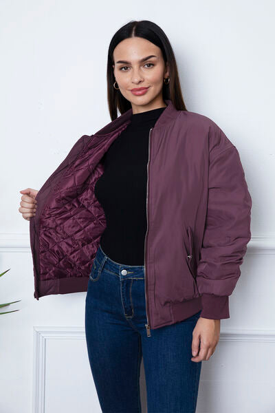 Ruched Zip Up Dropped Shoulder Jacket